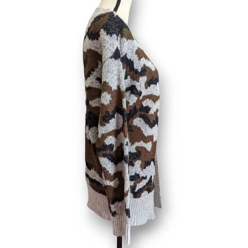 Mystree Womens Cardigan Sweater Knitted Camouflage Gray Small
